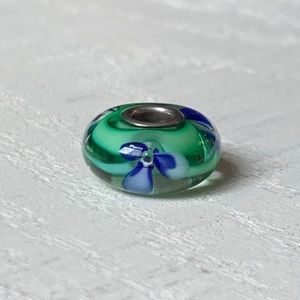 Trollbeads Authentic Blue Flower Glass Bead Green